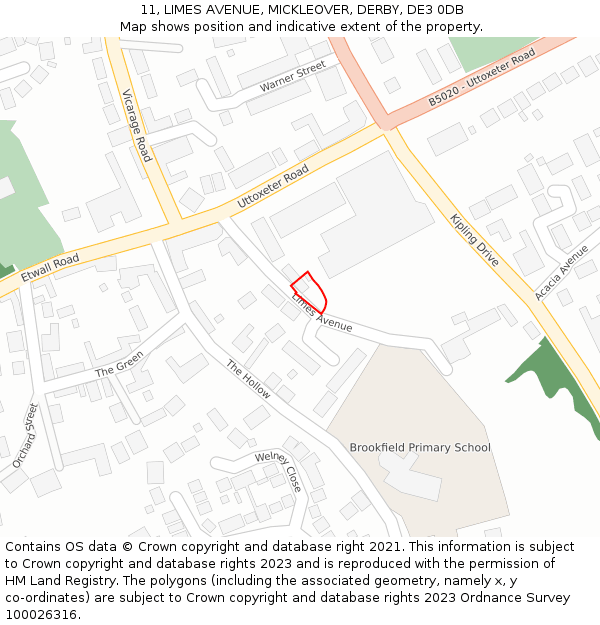 11, LIMES AVENUE, MICKLEOVER, DERBY, DE3 0DB: Location map and indicative extent of plot