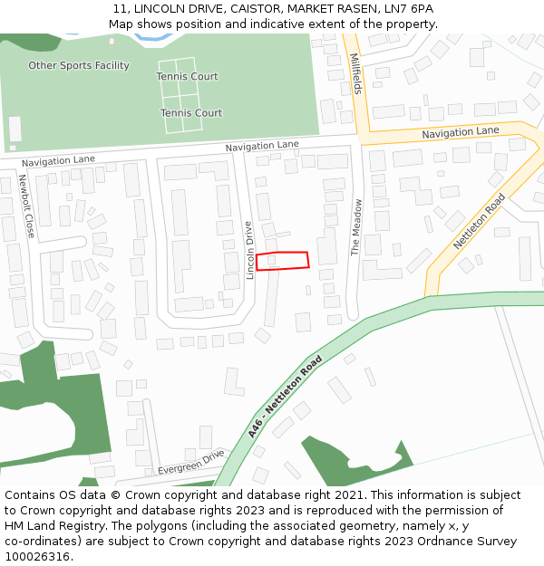 11, LINCOLN DRIVE, CAISTOR, MARKET RASEN, LN7 6PA: Location map and indicative extent of plot