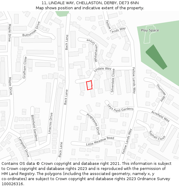 11, LINDALE WAY, CHELLASTON, DERBY, DE73 6NN: Location map and indicative extent of plot