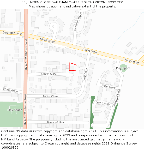 11, LINDEN CLOSE, WALTHAM CHASE, SOUTHAMPTON, SO32 2TZ: Location map and indicative extent of plot