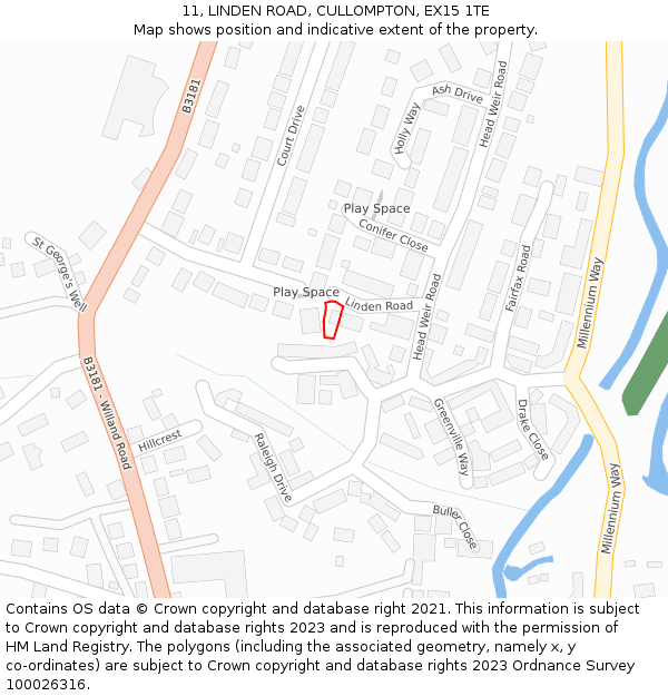 11, LINDEN ROAD, CULLOMPTON, EX15 1TE: Location map and indicative extent of plot