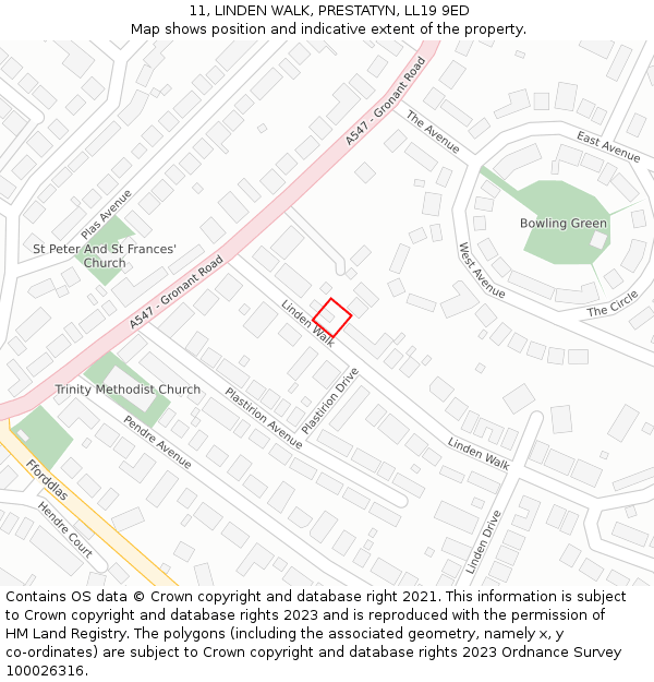11, LINDEN WALK, PRESTATYN, LL19 9ED: Location map and indicative extent of plot