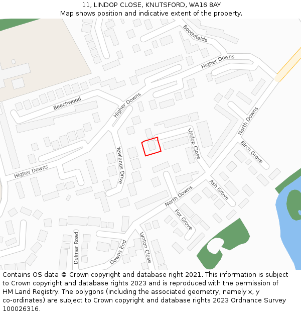 11, LINDOP CLOSE, KNUTSFORD, WA16 8AY: Location map and indicative extent of plot