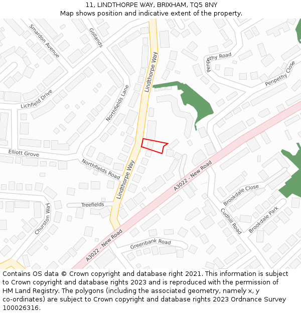 11, LINDTHORPE WAY, BRIXHAM, TQ5 8NY: Location map and indicative extent of plot