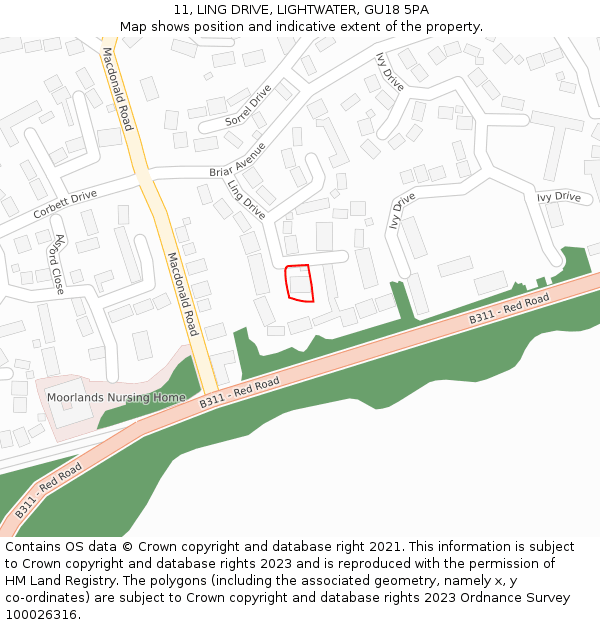 11, LING DRIVE, LIGHTWATER, GU18 5PA: Location map and indicative extent of plot