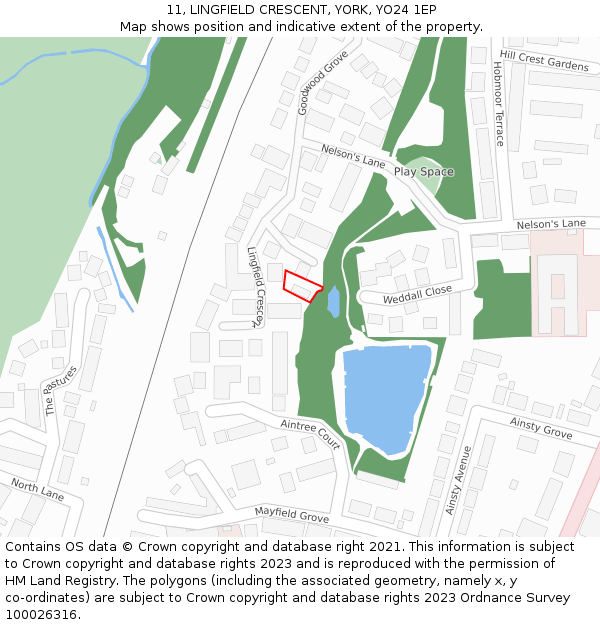 11, LINGFIELD CRESCENT, YORK, YO24 1EP: Location map and indicative extent of plot