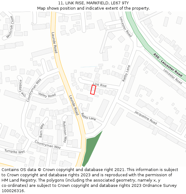 11, LINK RISE, MARKFIELD, LE67 9TY: Location map and indicative extent of plot