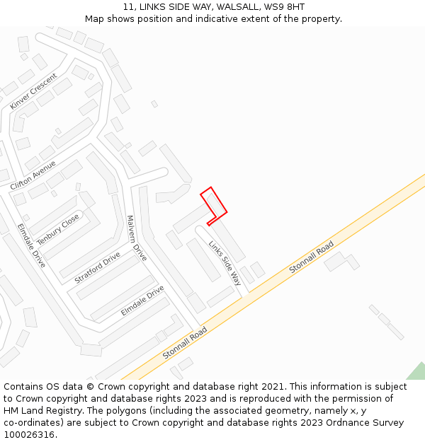 11, LINKS SIDE WAY, WALSALL, WS9 8HT: Location map and indicative extent of plot