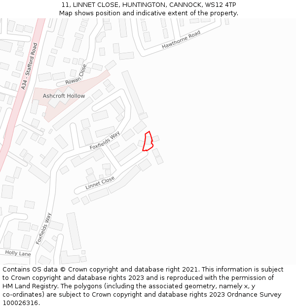 11, LINNET CLOSE, HUNTINGTON, CANNOCK, WS12 4TP: Location map and indicative extent of plot