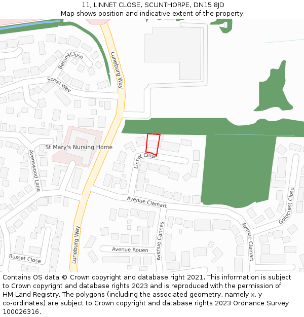 11, LINNET CLOSE, SCUNTHORPE, DN15 8JD: Location map and indicative extent of plot