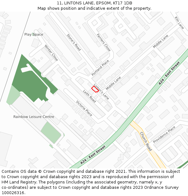 11, LINTONS LANE, EPSOM, KT17 1DB: Location map and indicative extent of plot