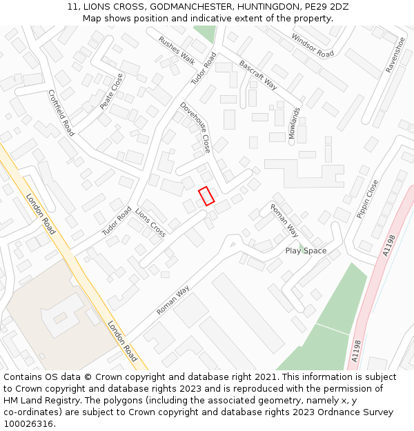 11, LIONS CROSS, GODMANCHESTER, HUNTINGDON, PE29 2DZ: Location map and indicative extent of plot