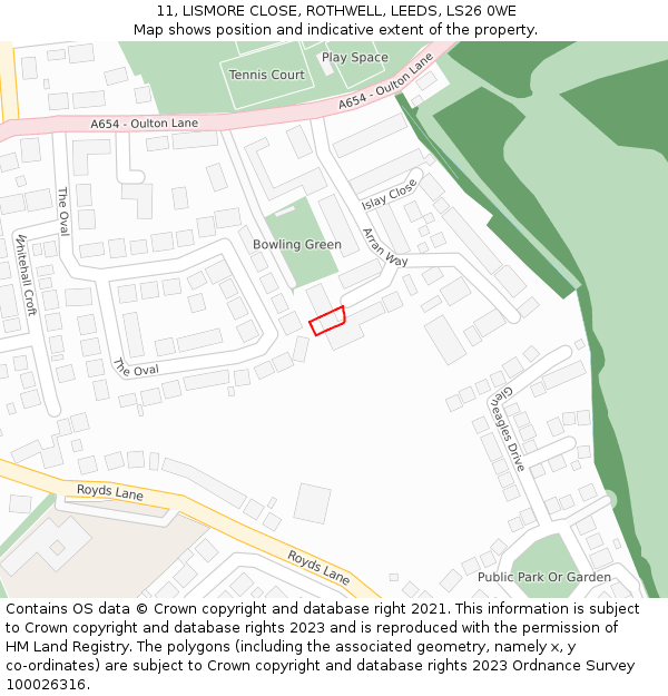 11, LISMORE CLOSE, ROTHWELL, LEEDS, LS26 0WE: Location map and indicative extent of plot