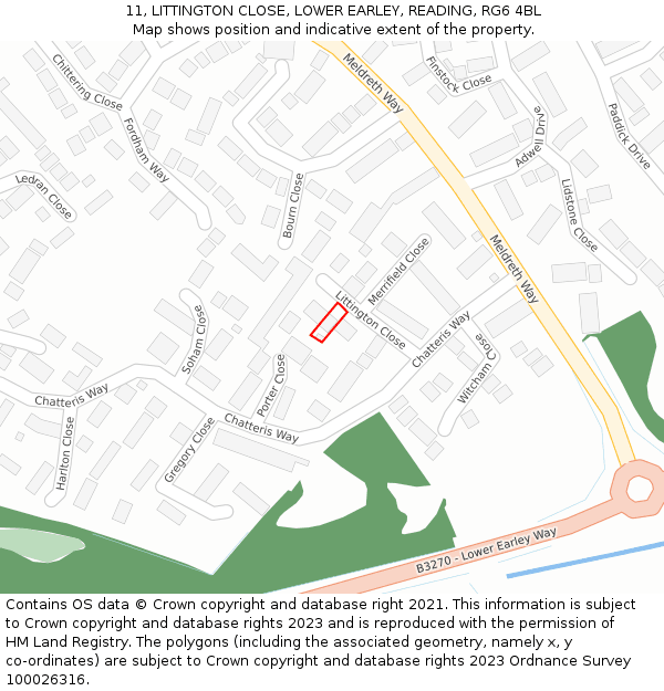 11, LITTINGTON CLOSE, LOWER EARLEY, READING, RG6 4BL: Location map and indicative extent of plot