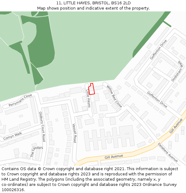 11, LITTLE HAYES, BRISTOL, BS16 2LD: Location map and indicative extent of plot