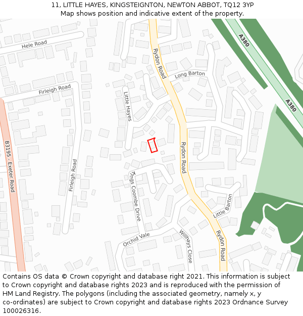 11, LITTLE HAYES, KINGSTEIGNTON, NEWTON ABBOT, TQ12 3YP: Location map and indicative extent of plot