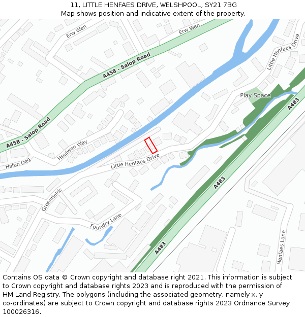 11, LITTLE HENFAES DRIVE, WELSHPOOL, SY21 7BG: Location map and indicative extent of plot