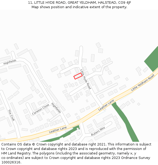 11, LITTLE HYDE ROAD, GREAT YELDHAM, HALSTEAD, CO9 4JF: Location map and indicative extent of plot