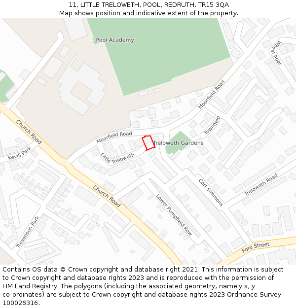 11, LITTLE TRELOWETH, POOL, REDRUTH, TR15 3QA: Location map and indicative extent of plot