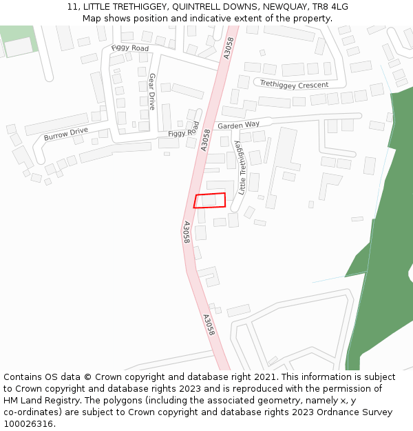 11, LITTLE TRETHIGGEY, QUINTRELL DOWNS, NEWQUAY, TR8 4LG: Location map and indicative extent of plot