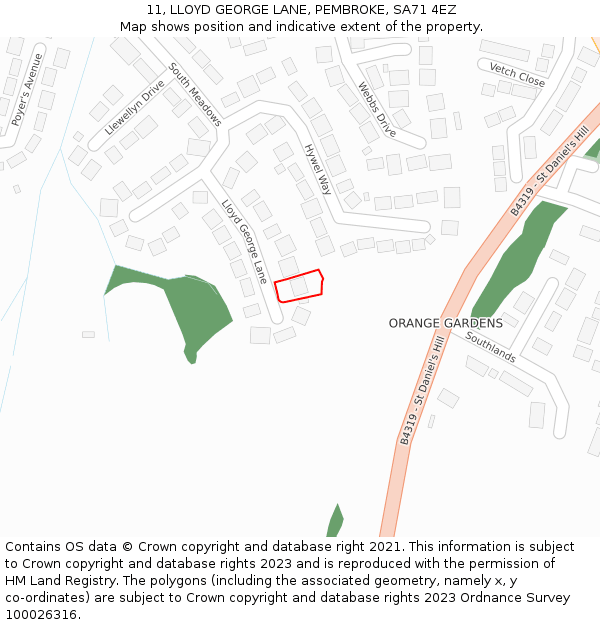 11, LLOYD GEORGE LANE, PEMBROKE, SA71 4EZ: Location map and indicative extent of plot