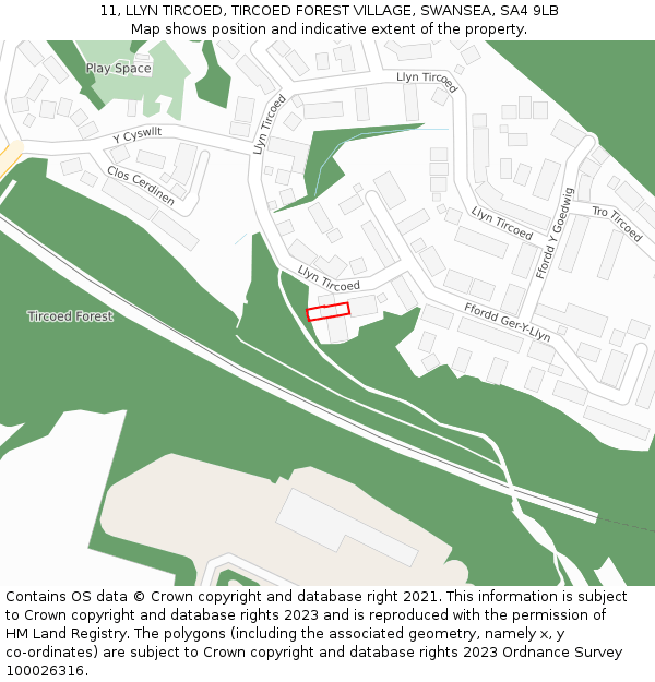 11, LLYN TIRCOED, TIRCOED FOREST VILLAGE, SWANSEA, SA4 9LB: Location map and indicative extent of plot