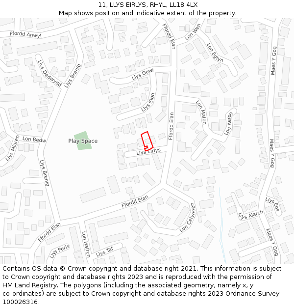 11, LLYS EIRLYS, RHYL, LL18 4LX: Location map and indicative extent of plot