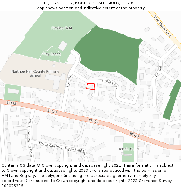 11, LLYS EITHIN, NORTHOP HALL, MOLD, CH7 6GL: Location map and indicative extent of plot