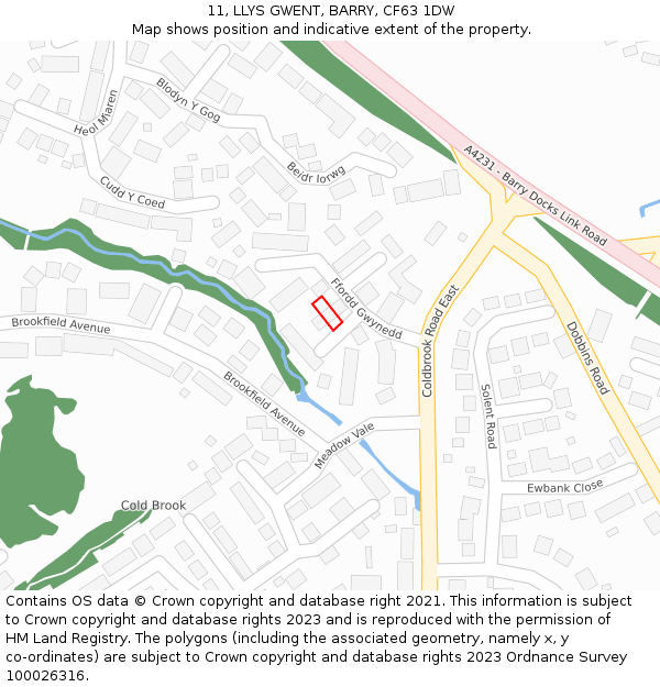 11, LLYS GWENT, BARRY, CF63 1DW: Location map and indicative extent of plot