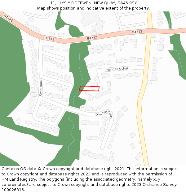 11, LLYS Y DDERWEN, NEW QUAY, SA45 9SY: Location map and indicative extent of plot
