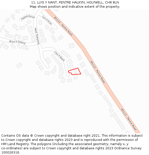 11, LLYS Y NANT, PENTRE HALKYN, HOLYWELL, CH8 8LN: Location map and indicative extent of plot