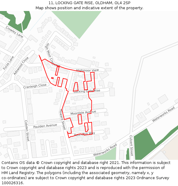 11, LOCKING GATE RISE, OLDHAM, OL4 2SP: Location map and indicative extent of plot