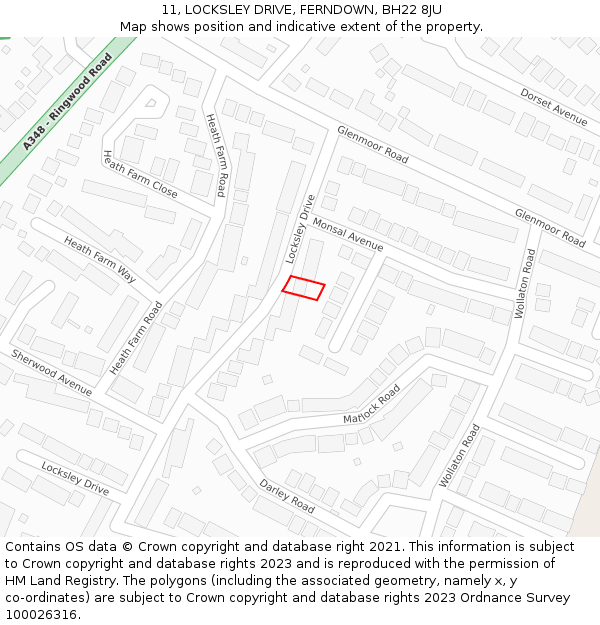 11, LOCKSLEY DRIVE, FERNDOWN, BH22 8JU: Location map and indicative extent of plot