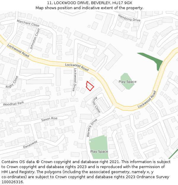 11, LOCKWOOD DRIVE, BEVERLEY, HU17 9GX: Location map and indicative extent of plot