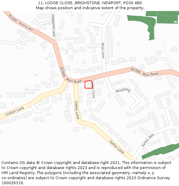 11, LODGE CLOSE, BRIGHSTONE, NEWPORT, PO30 4BX: Location map and indicative extent of plot