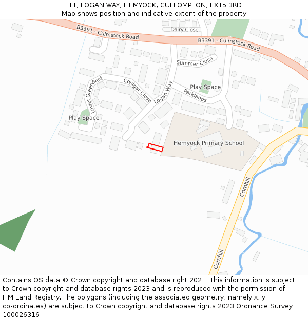 11, LOGAN WAY, HEMYOCK, CULLOMPTON, EX15 3RD: Location map and indicative extent of plot