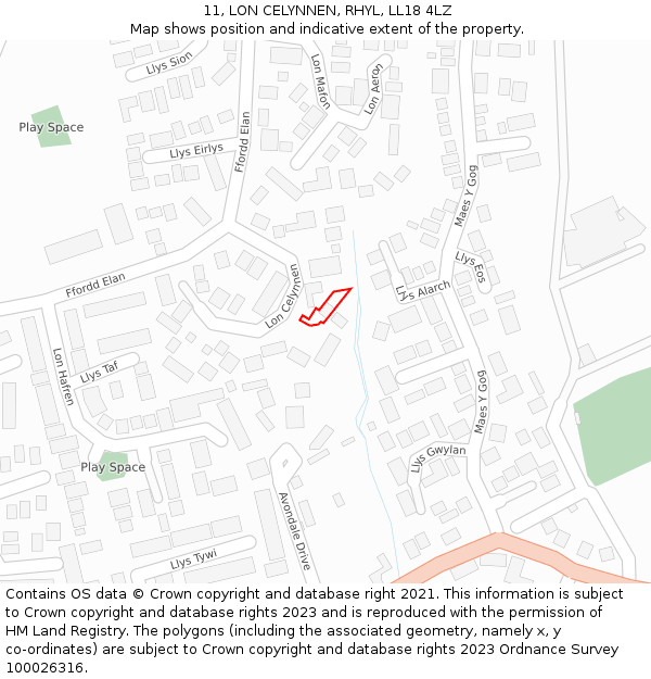 11, LON CELYNNEN, RHYL, LL18 4LZ: Location map and indicative extent of plot