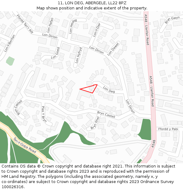 11, LON DEG, ABERGELE, LL22 8PZ: Location map and indicative extent of plot
