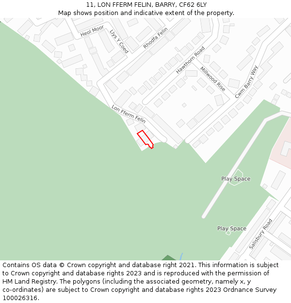 11, LON FFERM FELIN, BARRY, CF62 6LY: Location map and indicative extent of plot