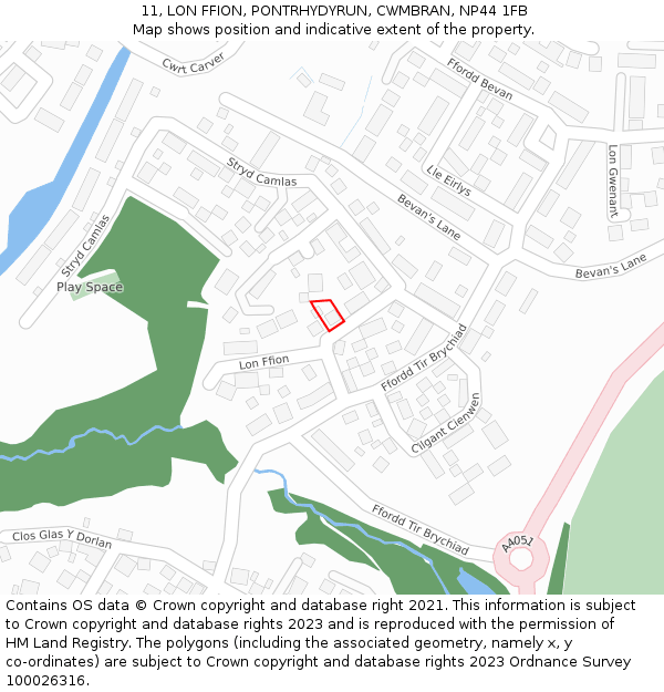 11, LON FFION, PONTRHYDYRUN, CWMBRAN, NP44 1FB: Location map and indicative extent of plot