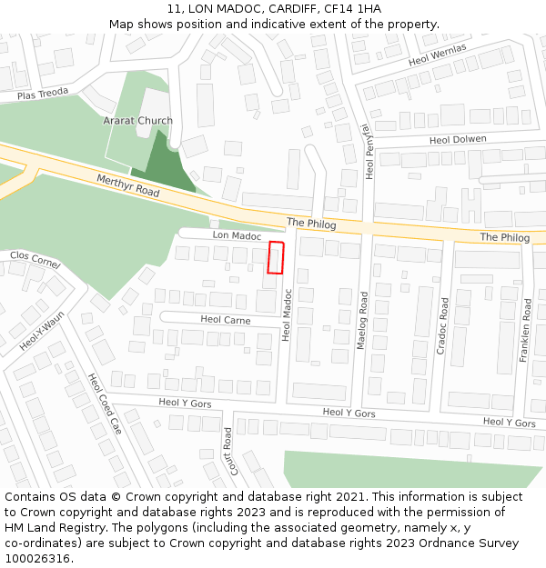 11, LON MADOC, CARDIFF, CF14 1HA: Location map and indicative extent of plot