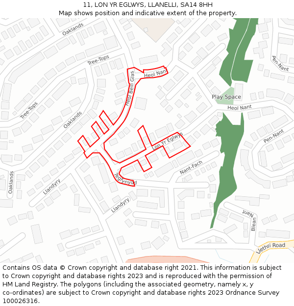 11, LON YR EGLWYS, LLANELLI, SA14 8HH: Location map and indicative extent of plot
