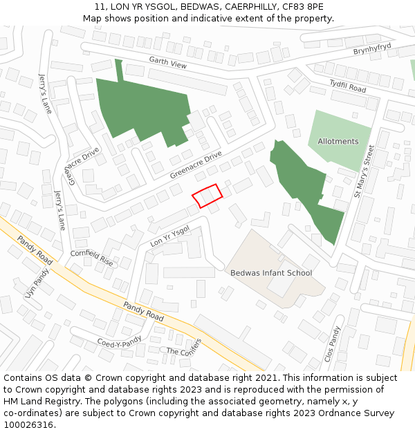 11, LON YR YSGOL, BEDWAS, CAERPHILLY, CF83 8PE: Location map and indicative extent of plot