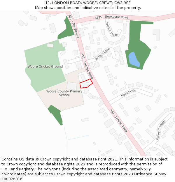 11, LONDON ROAD, WOORE, CREWE, CW3 9SF: Location map and indicative extent of plot