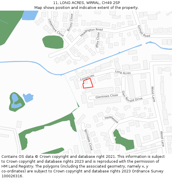11, LONG ACRES, WIRRAL, CH49 2SP: Location map and indicative extent of plot