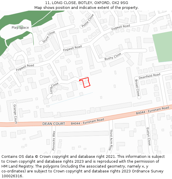 11, LONG CLOSE, BOTLEY, OXFORD, OX2 9SG: Location map and indicative extent of plot