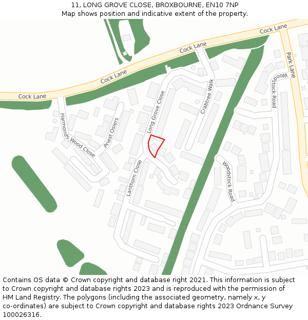 11, LONG GROVE CLOSE, BROXBOURNE, EN10 7NP: Location map and indicative extent of plot