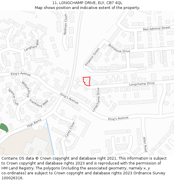 11, LONGCHAMP DRIVE, ELY, CB7 4QL: Location map and indicative extent of plot