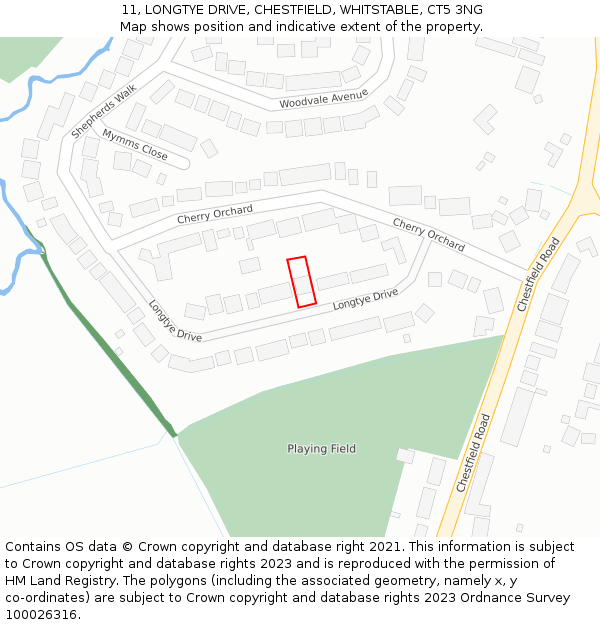 11, LONGTYE DRIVE, CHESTFIELD, WHITSTABLE, CT5 3NG: Location map and indicative extent of plot