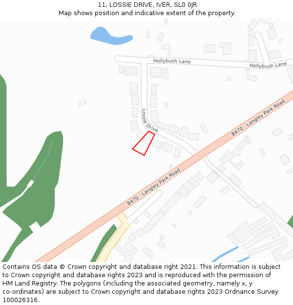 11, LOSSIE DRIVE, IVER, SL0 0JR: Location map and indicative extent of plot